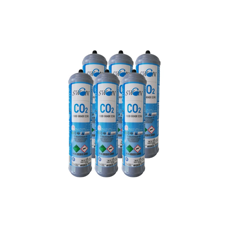 N.6 Bombole Co2 da 600Gr Usa/Getta Nuove per er sistemi di gasatura acqua  (Attacco Standard 11mm Passo 1mm)