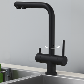 Miscelatore tre vie alto con doccetta estraibile nero