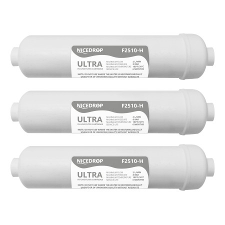 Filtro in Linea Ultrafiltrazione 10"NICEDROP Carbone e Membrana Cava 0,1 Micron 3pz